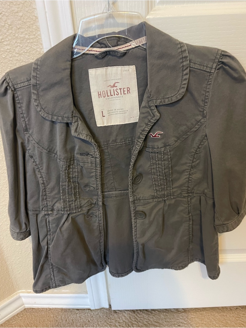 Hollister Women's Short Sleeve Dark Gray Button Jacket